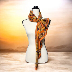 Hermes 100% Silk Twill Scarf Jonques Et Sampans Carrè 90 by F de la Perrière